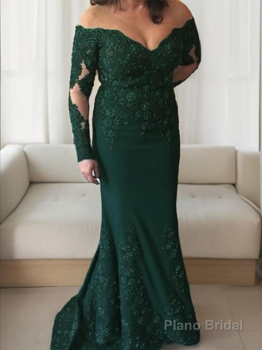 Sheath/Column Off-the-Shoulder Sweep Train Stretch Crepe Mother of the Bride Dresses With Appliques Lace Main image