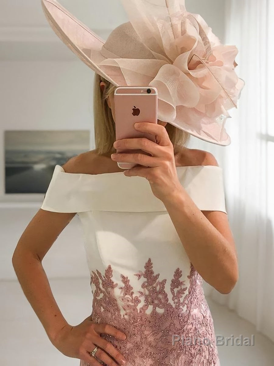 Sheath/Column Off-the-Shoulder Tea-Length Lace Mother of the Bride Dresses Secondary image