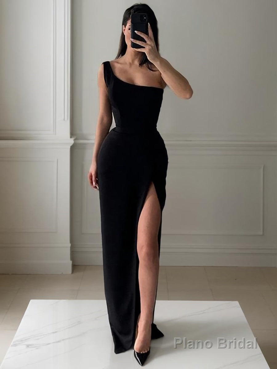 Sheath/Column One-Shoulder Floor-Length Stretch Crepe Prom Dresses With Leg Slit Main image