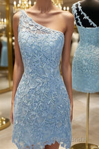Sheath/Column One-Shoulder Short/Mini Lace Applique Homecoming Dresses
