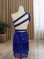 Sheath/Column One-Shoulder Short/Mini Velvet Sequins Homecoming Dresses