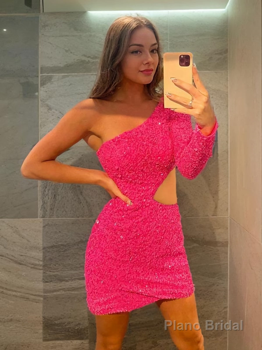 Sheath/Column One-Shoulder Short/Mini Velvet Sequins Homecoming Dresses Main image