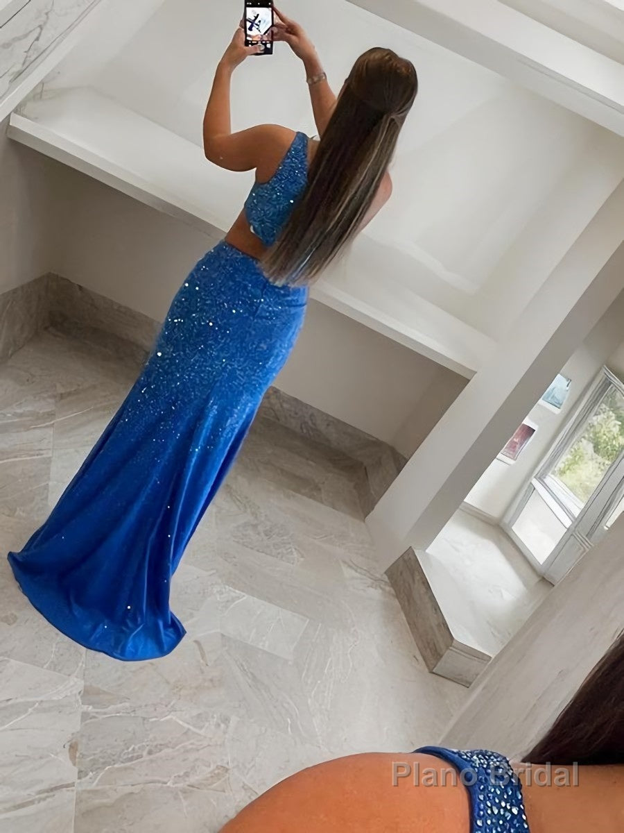 Sheath/Column One-Shoulder Sweep Train Jersey Prom Dresses With Leg Slit Secondary image