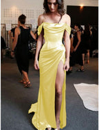 Sheath Column Formal Prom Dresses Minimalist Dresses Formal Evening Party Sweep Brush Train Sleeveless Strapless Charmeuse With Pleats Ruched Slit