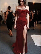 Sheath Column Formal Prom Dresses Minimalist Dresses Formal Evening Party Sweep Brush Train Sleeveless Strapless Charmeuse With Pleats Ruched Slit