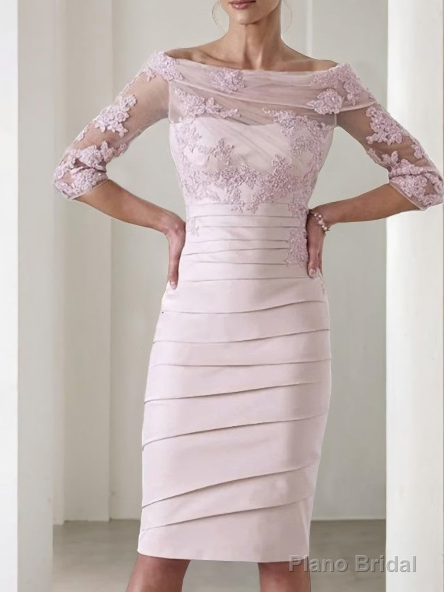 Sheath/Column Scoop Knee-Length Satin Mother of the Bride Dresses With Appliques Lace