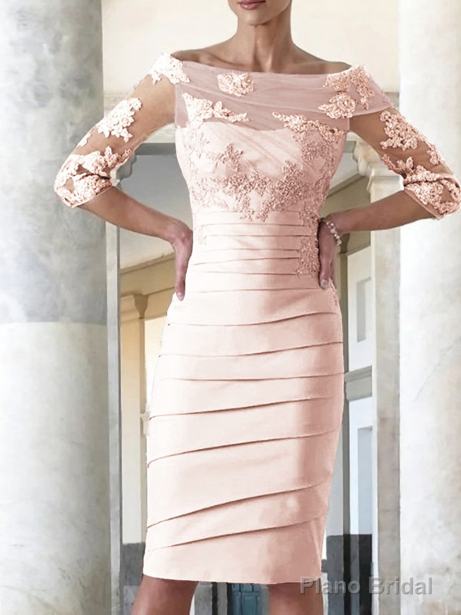 Sheath/Column Scoop Knee-Length Satin Mother of the Bride Dresses With Appliques Lace