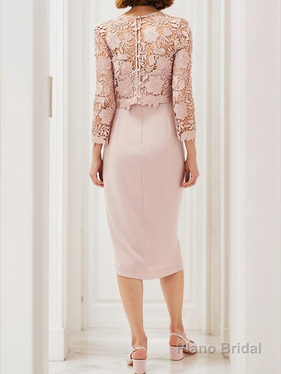 Sheath/Column Scoop Tea-Length Stretch Crepe Mother of the Bride Dresses With Applique Secondary image