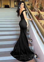 Sheath/Column Sleeveless Sweetheart Sweep Train Elastic Satin Prom Dresses