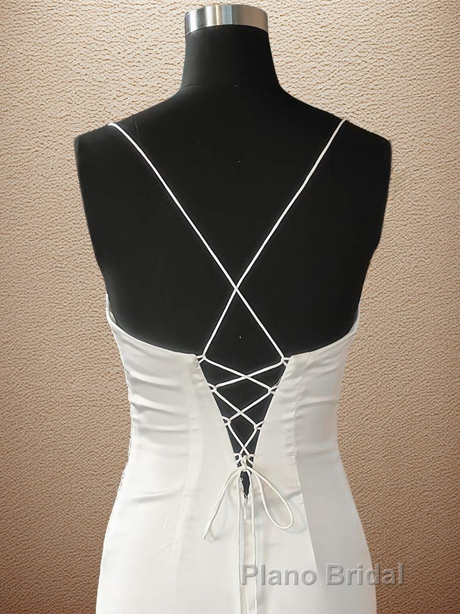 Sheath/Column Spaghetti Straps Sweep Train Elastic Woven Satin Formal Prom Dresses With Leg Slit Secondary image