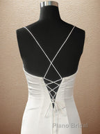 Sheath/Column Spaghetti Straps Sweep Train Elastic Woven Satin Formal Prom Dresses With Leg Slit