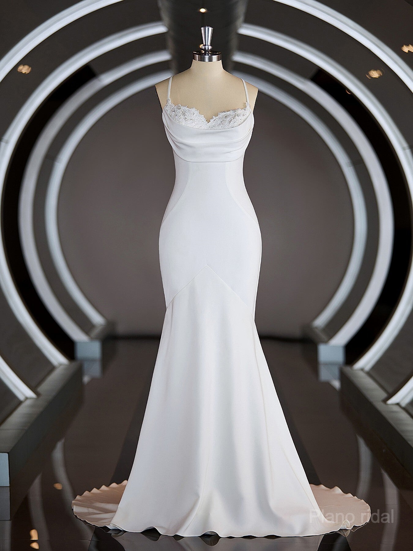 Sheath/Column Square Court Train Stretch Crepe Wedding Dresses with Ruffles Main image