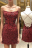 Sheath/Column Square Neckline Sleeveless Short/Mini Velvet Sequins Homecoming Dresses
