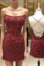 Sheath/Column Square Neckline Sleeveless Short/Mini Velvet Sequins Homecoming Dresses