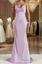 Sheath/Column Square Sweep Train NS Elastic Woven Satin Bridesmaid Dresses