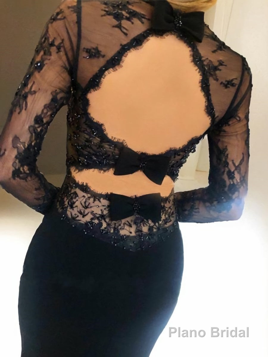 Sheath/Column Square Sweep Train Stretch Crepe Prom Dresses With Lace Secondary image