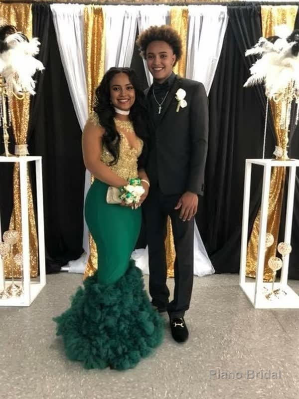 Green Prom Dress Sheath/Column Stretch Crepe Applique Scoop Sleeveless Floor-Length Dresses Main image