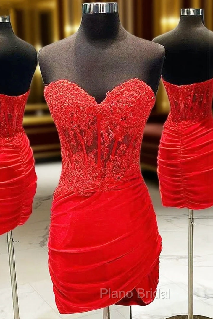 Sheath/Column Sweetheart Sleeveless Short/Mini Silk like Satin Homecoming Dresses with Appliqued Beading Main image