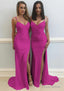 Sheath/Column Sweetheart Sleeveless Sweep Train Jersey Prom Dresses With Split Pleated
