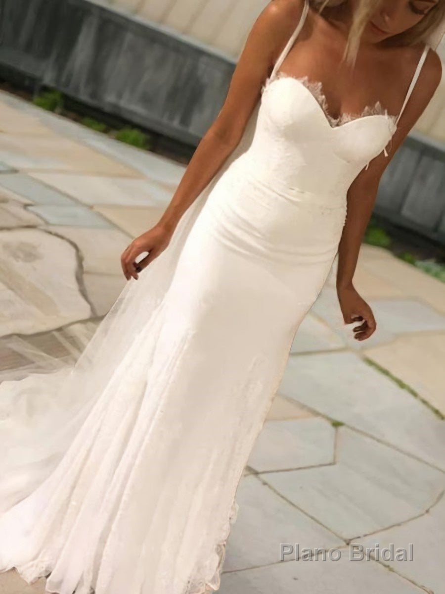 Sheath/Column Sweetheart Sweep Train Lace Wedding Dresses Secondary image