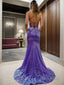 Sheath/Column V-neck Court Train Sequins Prom Dresses
