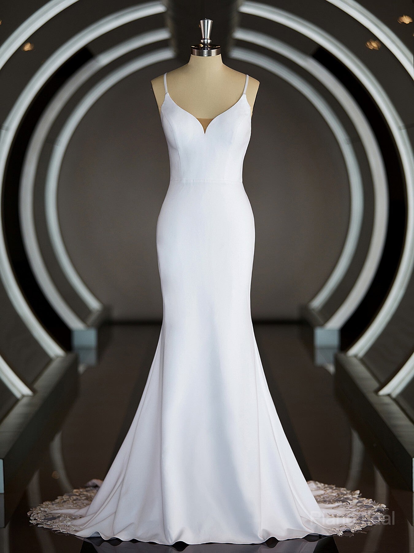 Sheath/Column V-neck Court Train Stretch Crepe Wedding Dresses with Ruffles Main image