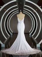 Sheath/Column V-neck Court Train Stretch Crepe Wedding Dresses with Ruffles
