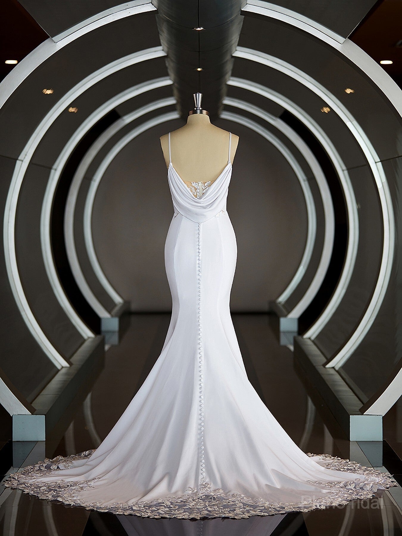 Sheath/Column V-neck Court Train Stretch Crepe Wedding Dresses with Ruffles