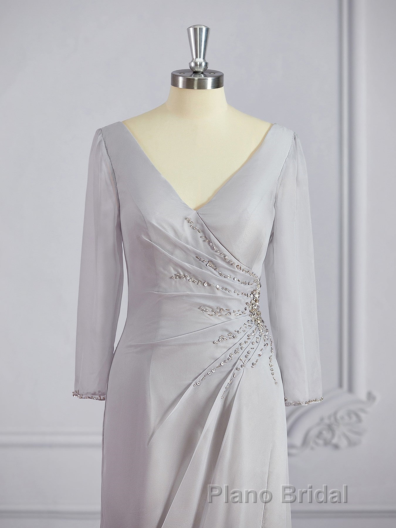 Sheath/Column V-neck Floor-Length 30D Chiffon Mother of the Bride Dresses With Beading