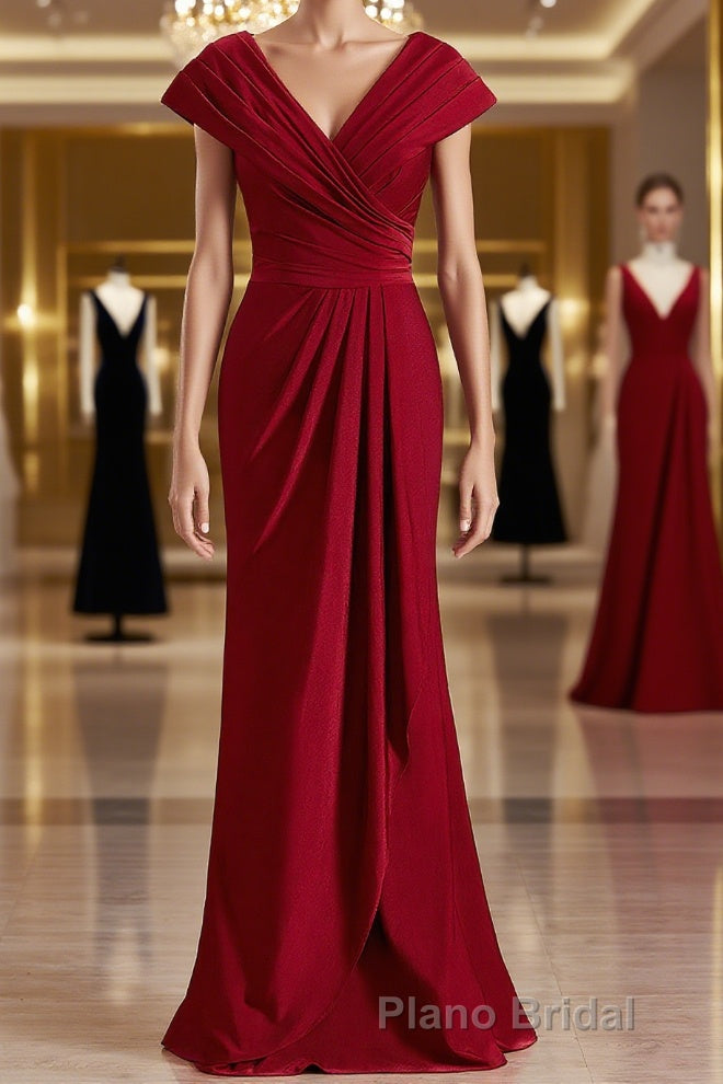 Sheath/Column V-neck Floor-Length Jersey Mother of the Bride Dresses With Ruffles Main image