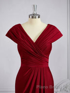 Sheath/Column V-neck Floor-Length Jersey Mother of the Bride Dresses With Ruffles