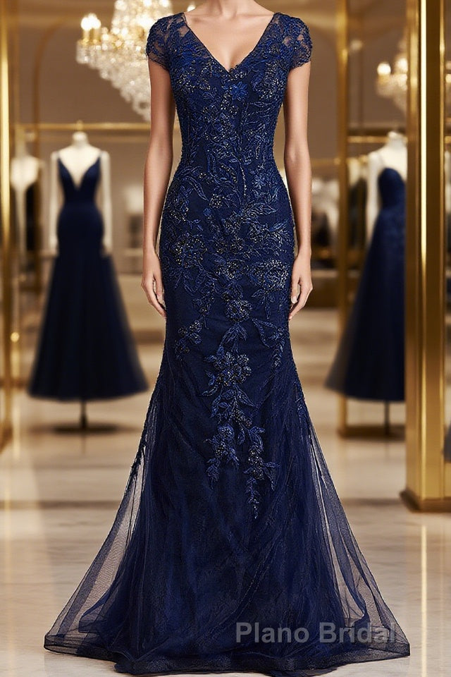 Sheath/Column V-neck Floor-Length Tulle Mother of the Bride Dresses With Appliques Lace Main image