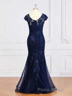 Sheath/Column V-neck Floor-Length Tulle Mother of the Bride Dresses With Appliques Lace
