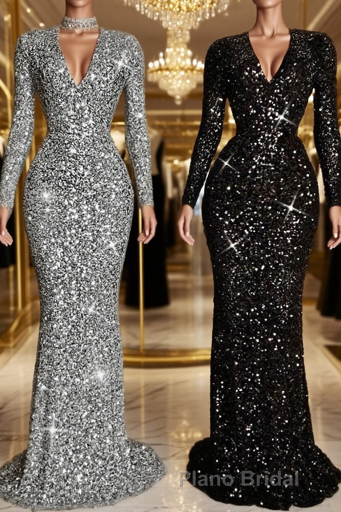 Sheath/Column V-neck Sweep Train Evening Dresses