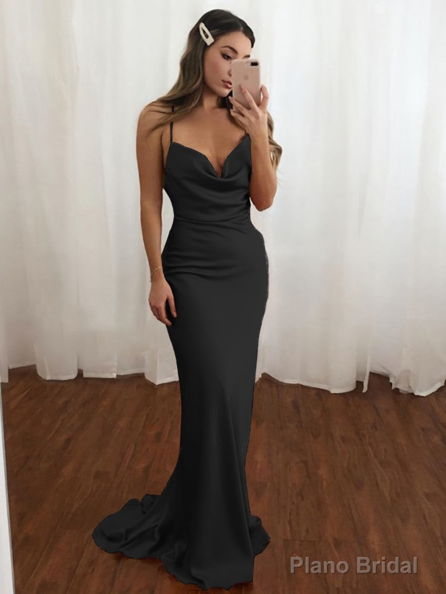 Sheath/Column V-neck Sweep Train NS Elastic Woven Satin Prom Dresses Secondary image