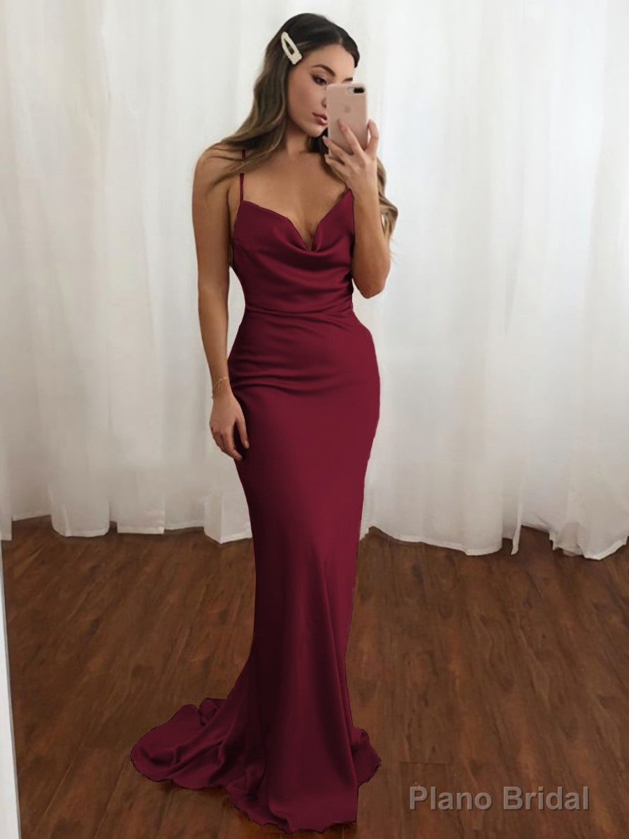 Sheath/Column V-neck Sweep Train NS Elastic Woven Satin Prom Dresses