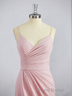 Sheath/Column V-neck Sweep Train Stretch Crepe Bridesmaid Dresses with Leg Slit