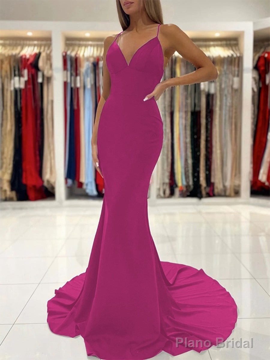 Sheath/Column V-neck Sweep Train Stretch Crepe Prom Dresses