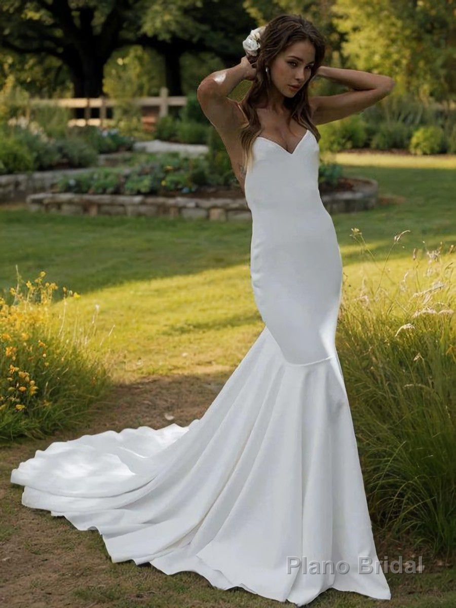 Sheath/Column V-neck Sweep Train Stretch Crepe Wedding Dresses Main image