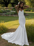 Sheath/Column V-neck Sweep Train Stretch Crepe Wedding Dresses