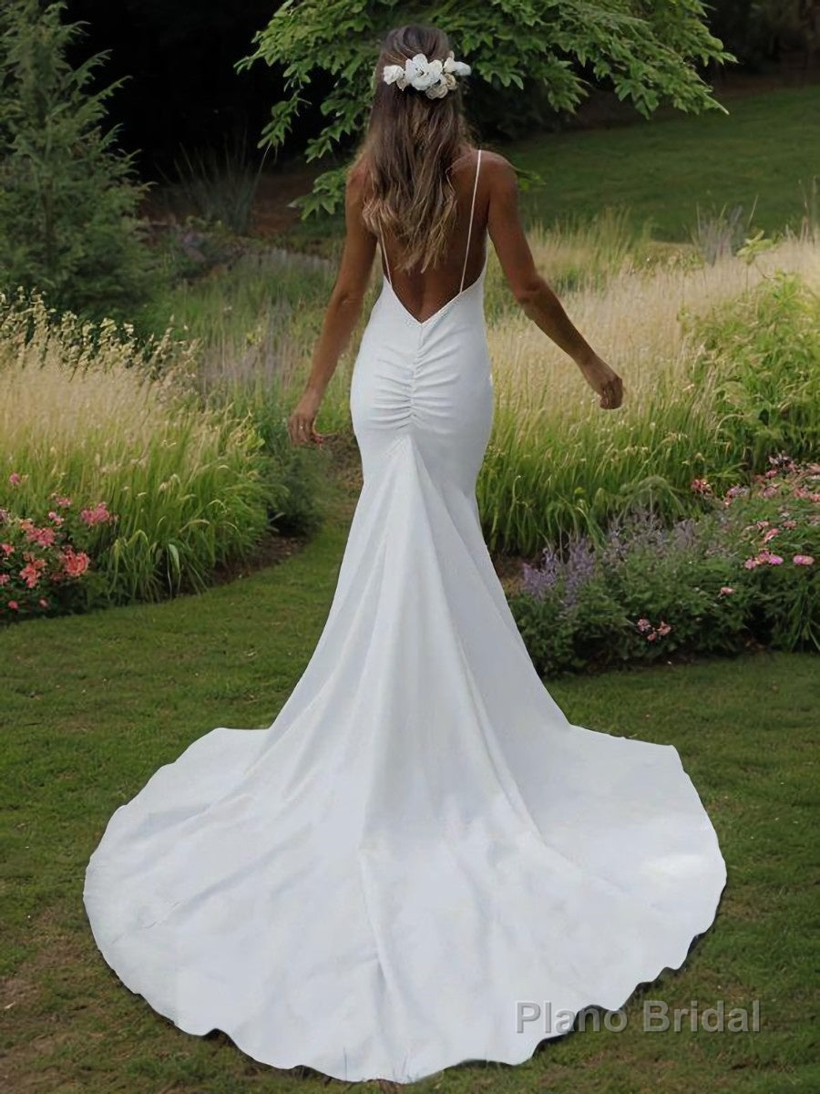 Sheath/Column V-neck Sweep Train Stretch Crepe Wedding Dresses Secondary image