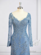 Sheath/Column V-neck Sweep Train Tulle Mother of the Bride Dresses With Appliques Lace