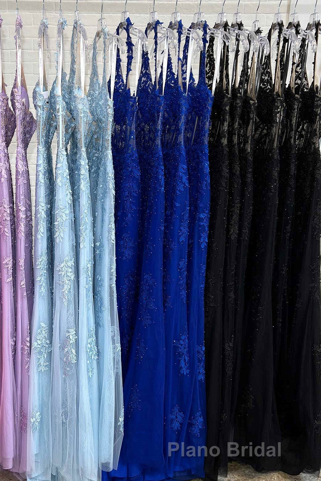 Sheath Halter Lace Tulle Formal Prom Dresses with Appliques