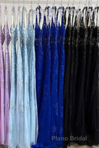 Sheath Halter Lace Tulle Formal Prom Dresses with Appliques
