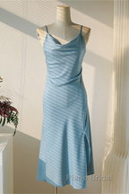 Sheath Light Sky Blue Cowl Neck Mini Bridesmaid Dresses