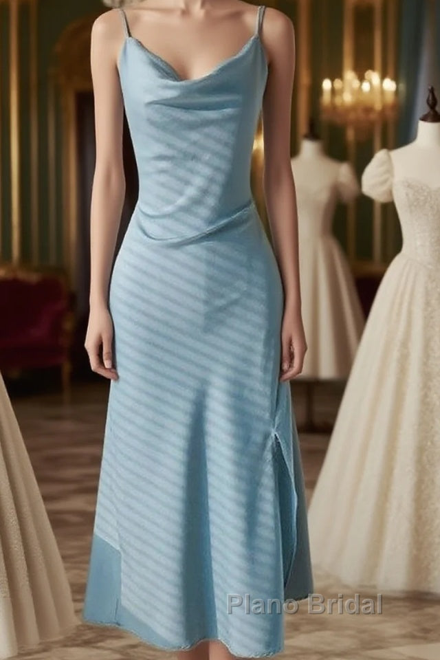 Sheath Light Sky Blue Cowl Neck Mini Bridesmaid Dresses Main image