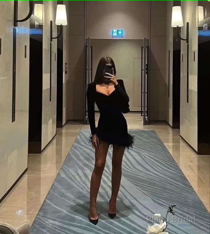 sheath long sleeves black homecoming dress 18th birthday outfits Main image