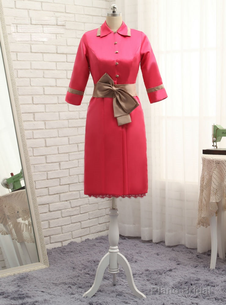 Sheath Mother Of The Bride Dresses Knee Length Satin Lace Red With Jacket Main image