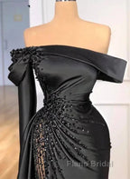 Sheath Off-The-Shoulder Long Sleeves Satin/Sequined Formal Prom Dresses