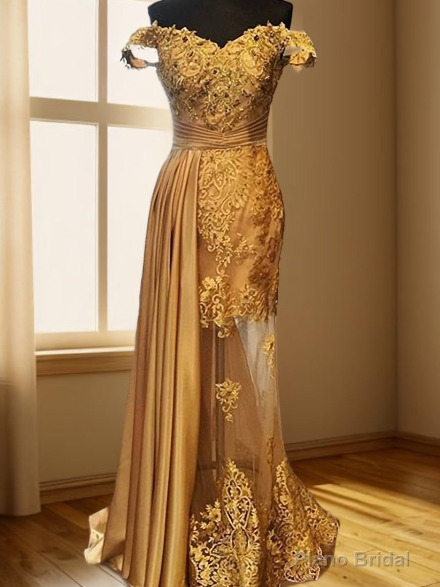 Sheath Off-the-Shoulder Ruffles Sweep Train Elastic Woven Satin Dress Main image